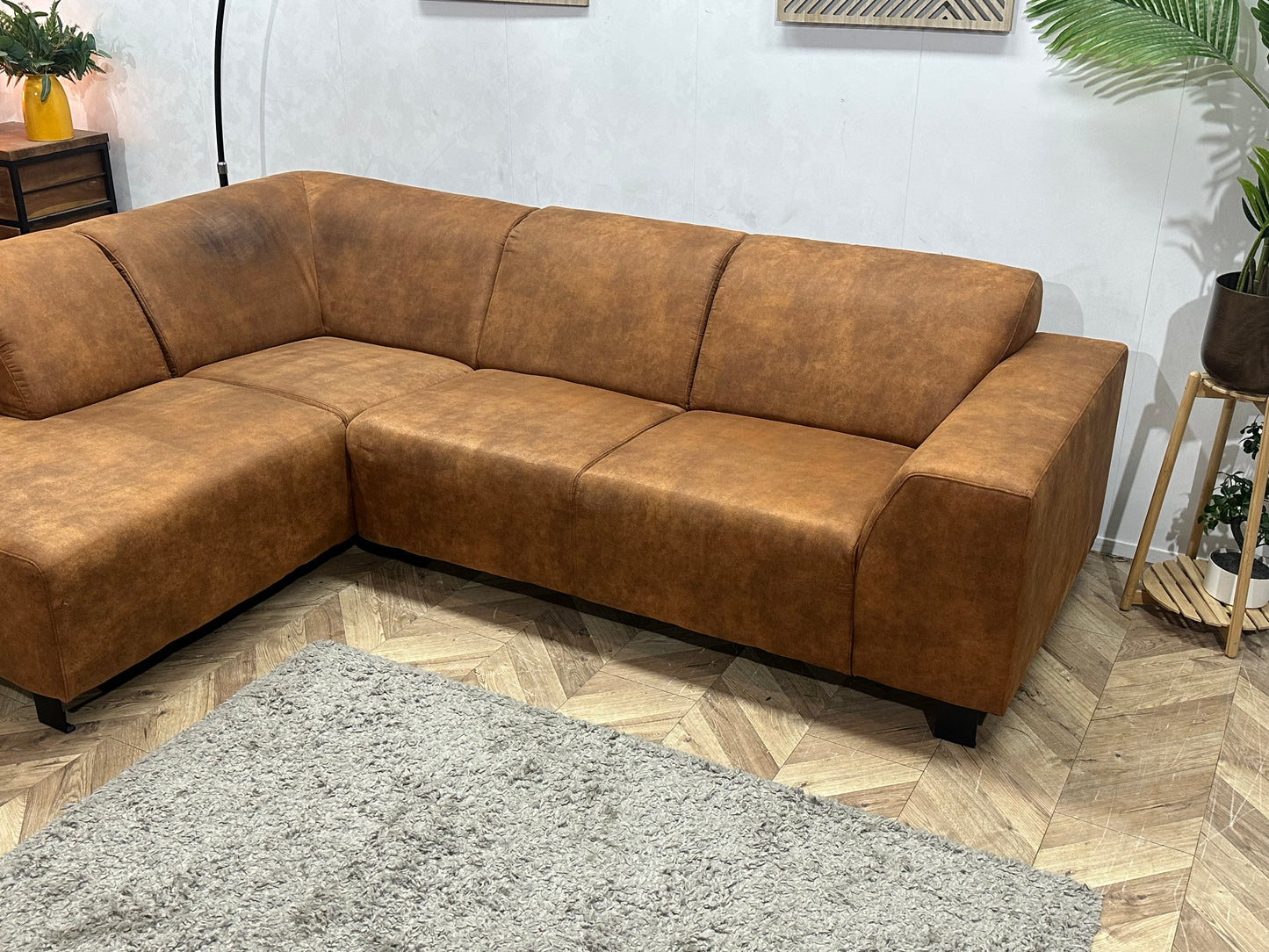 Cognac Bruine Suède Stoffen Hoekbank ~ Inruilvoordeel