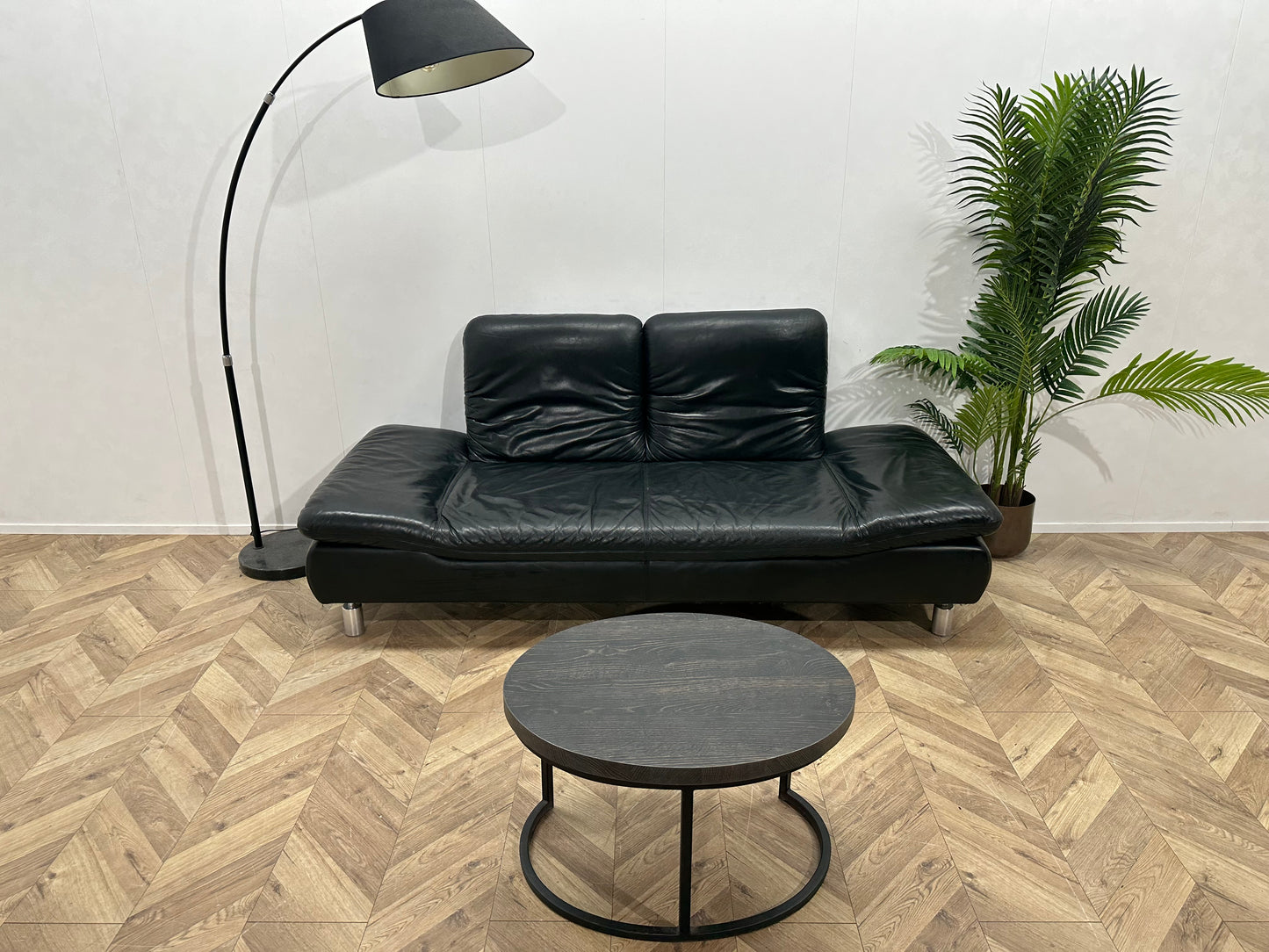 Zwart Echt Lederen 2.5-Zits Bank ~ Verstelbare Armleuningen