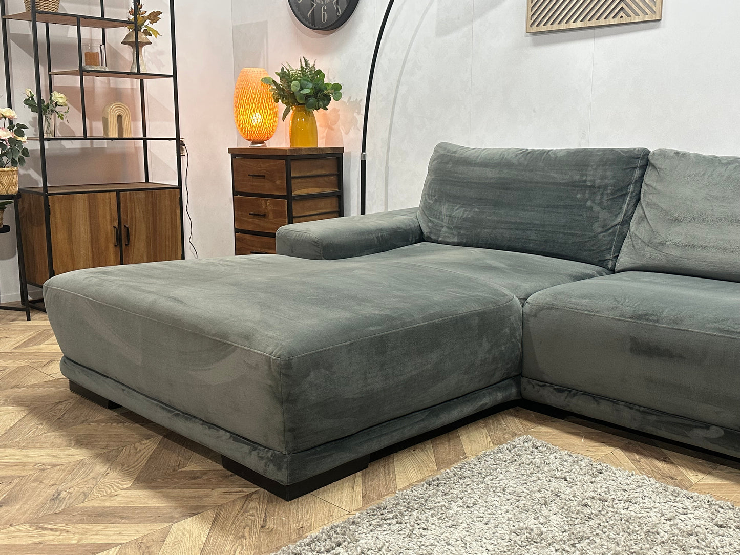 Antraciet Velvet Hoekbank ~ Vaste Kussens
