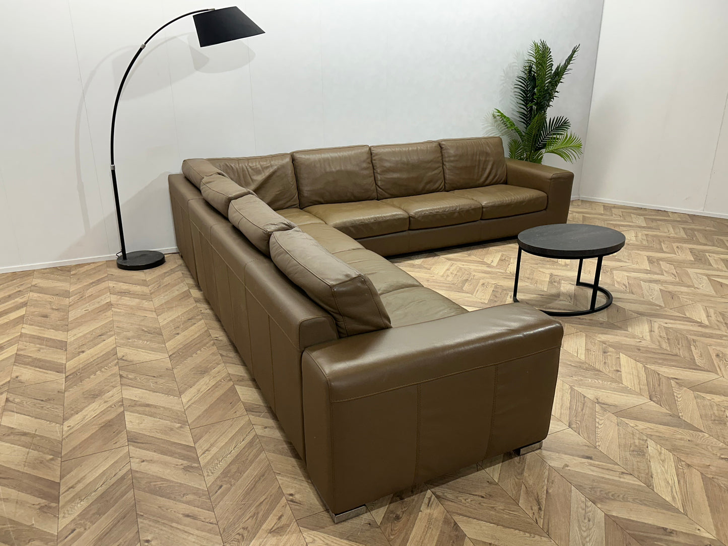 Bruin Echt Lederen Ruime Hoekbank ~ Vaste Kussens