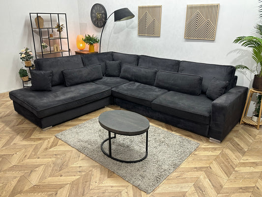 Antraciet Velvet Hoekbank ~ Losse Kussens Met Afneembare Hoezen