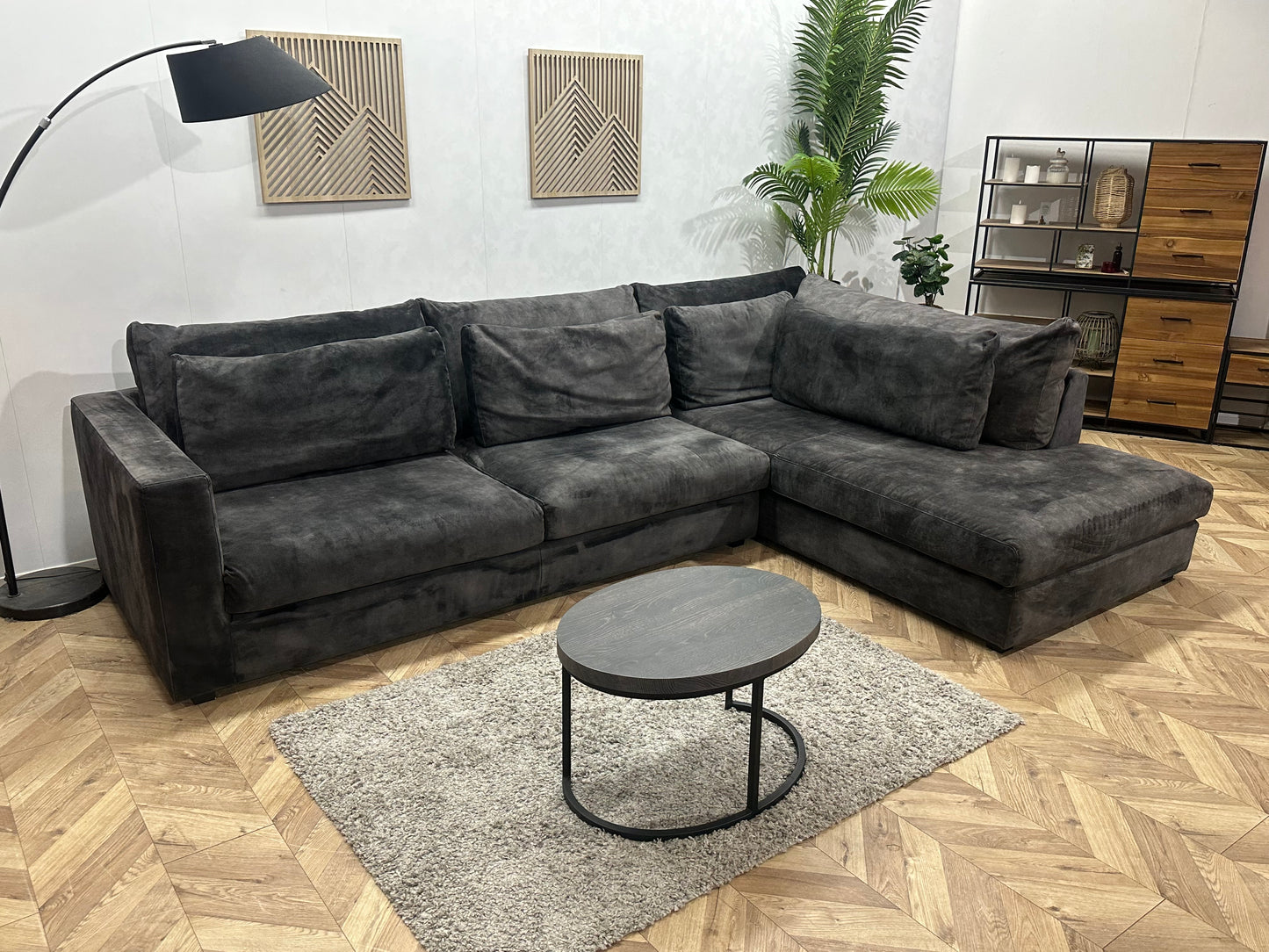Antraciet Velvet Hoekbank ~ Losse Kussens Met Afneembare Hoezen