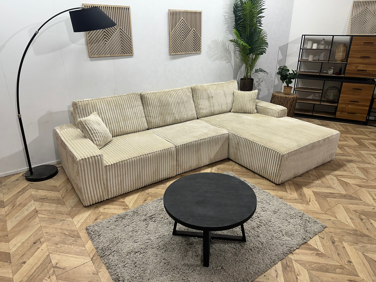 !Showroommodel! Crème Ribstof Hoekbank
