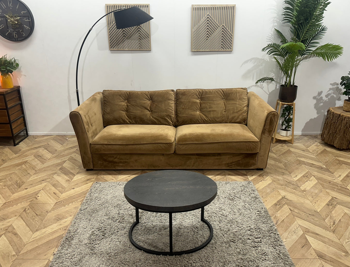 Licht Bruine Velvet Ruime 2.5-Zits Bank ~ Losse Kussens Met Afneembare Hoezen