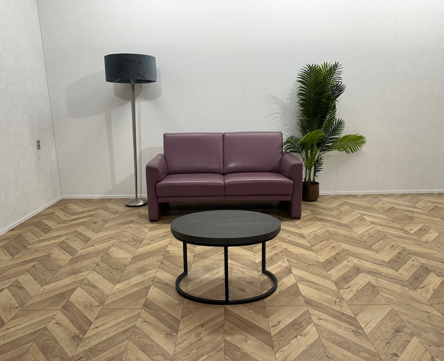 Paarse Echt Lederen 2-Zits Bank ~ Vaste Kussens