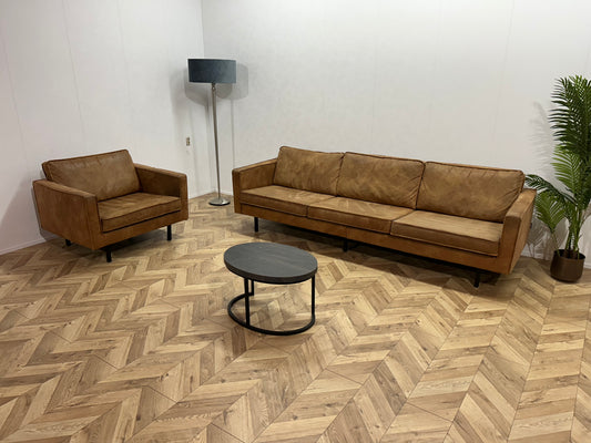 Be Pure Cognac Bruine 3-Zits Bank Inc. Fauteuil