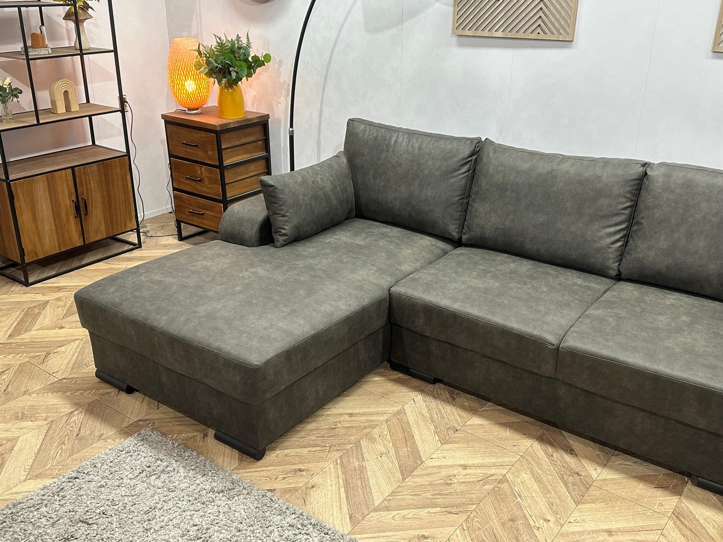 !Showroommodel! Antraciet Suède Stoffen U Bank