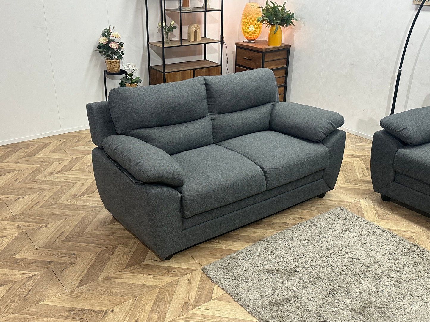 Vente-Unique Grijze Suède Stoffen Banken Set ~ Vaste Kussens