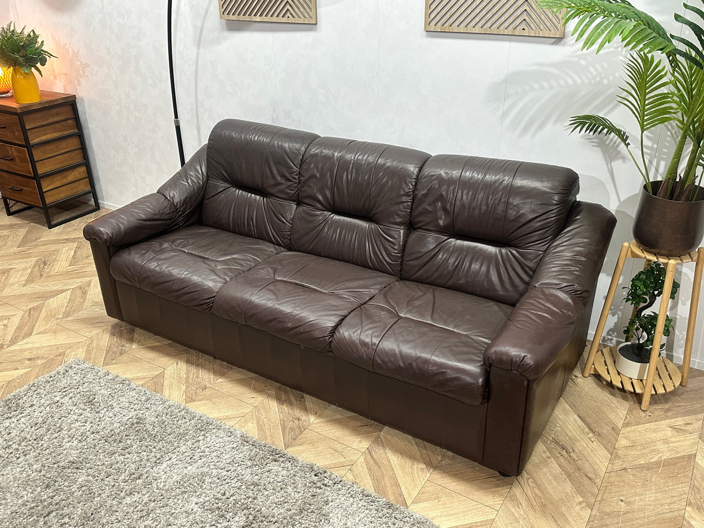 Bruine Echt Lederen 3-Zits Bank ~ Vaste Kussens