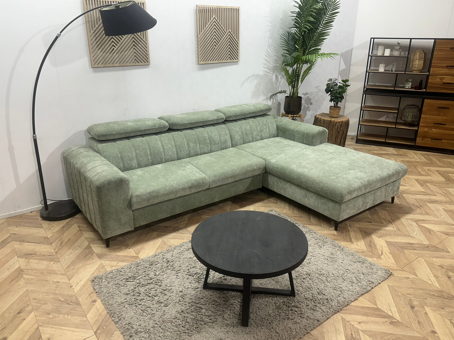 !Showroommodel! Groene Cremona Hoekbank ~ Verstelbare Hoofdsteunen