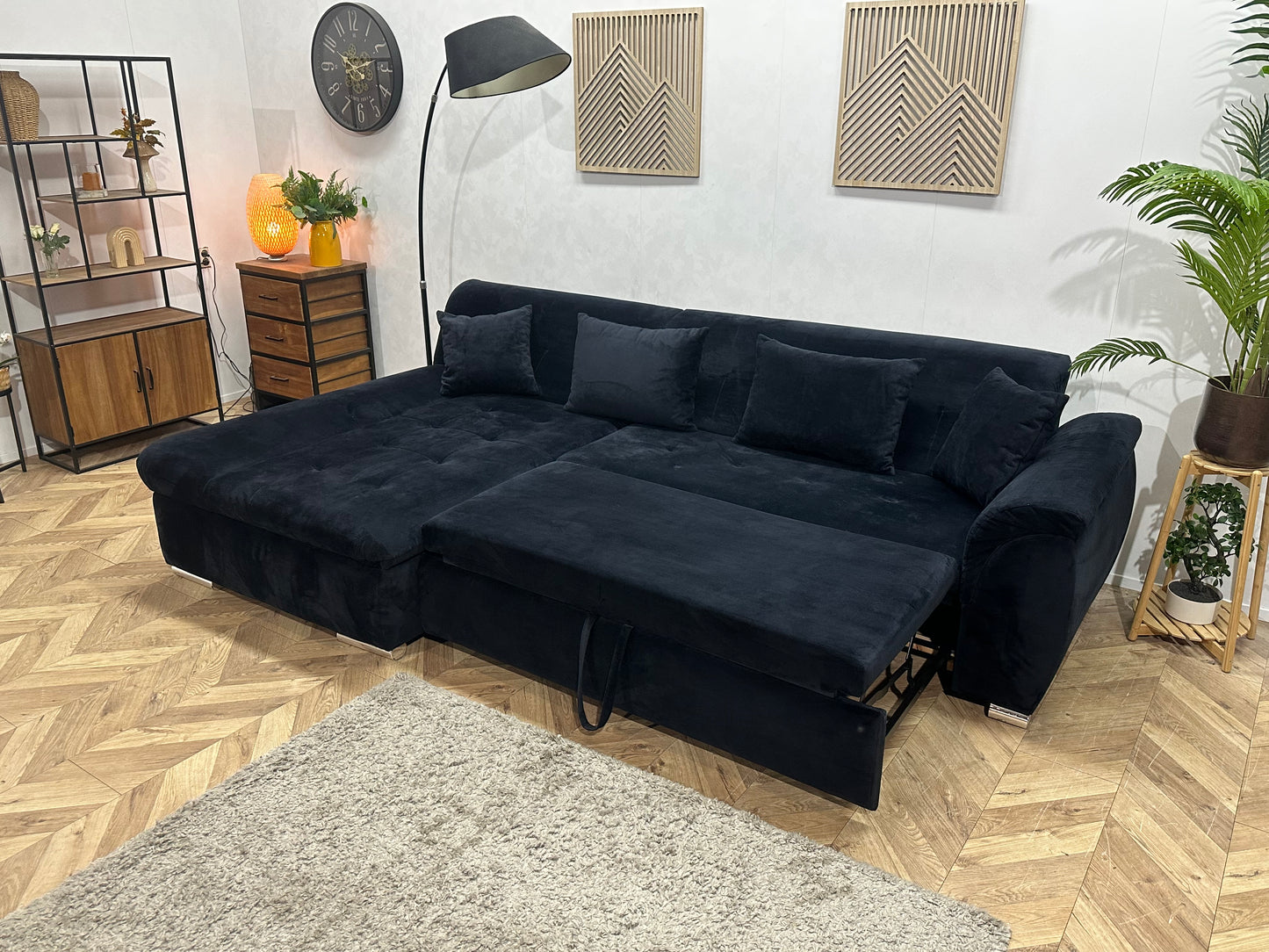 !Showroommodel! Zwarte Velvet Hoekbank ~ Slaapfunctie