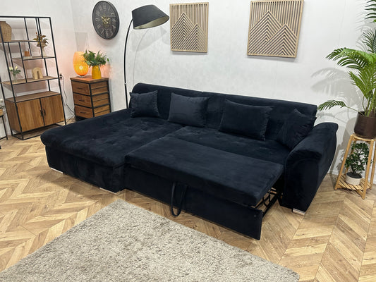 !Showroommodel! Zwarte Velvet Hoekbank ~ Slaapfunctie