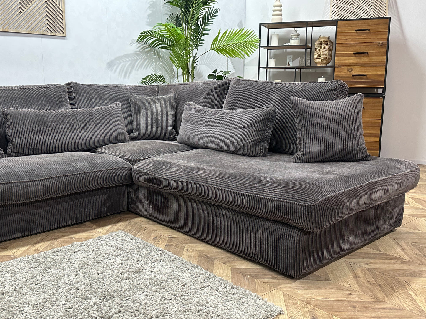 Antraciet Ribstof Hoekbank ~ Losse Kussens Met Afneembare Hoezen