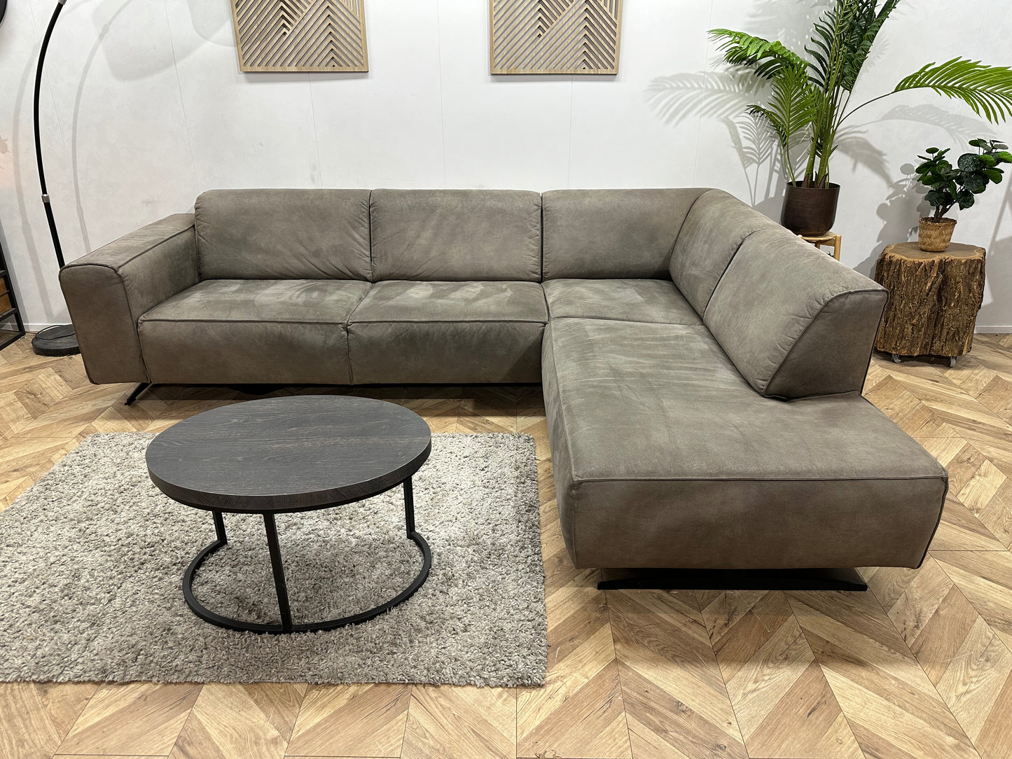 Groene Suède Lederen Hoekbank ~ Vaste Kussens