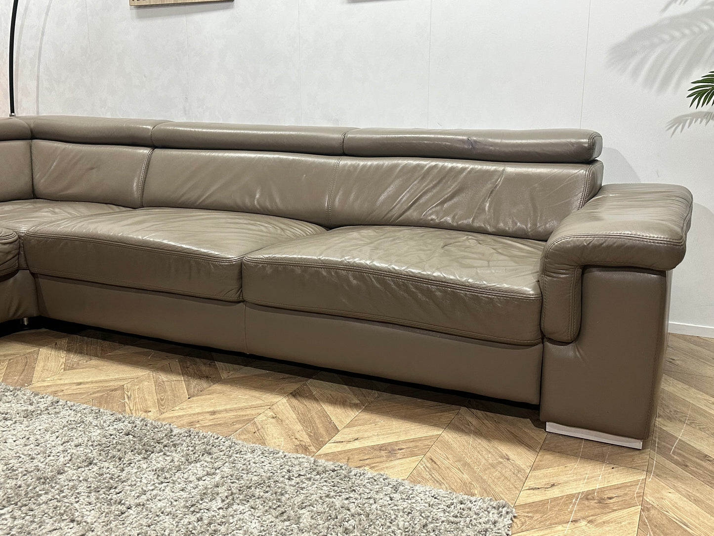 Licht Bruine Echt Lederen Hoekbank ~ Verstelbare Hoofdsteunen