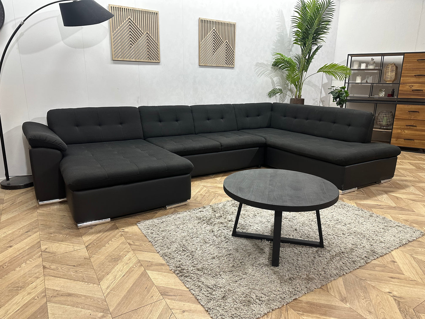 !Showroommodel! Zwarte Stoffen/Lederen U Bank