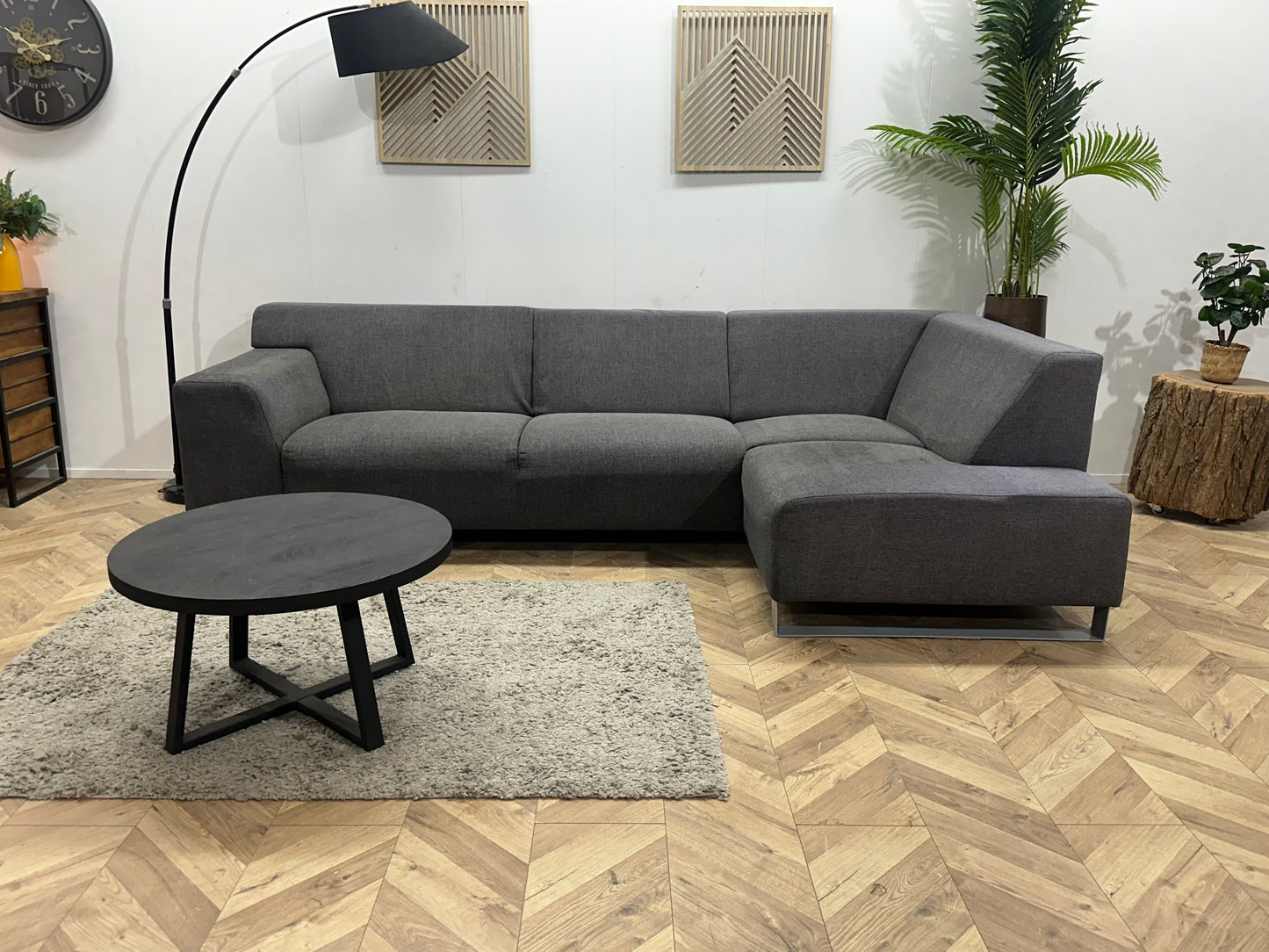 Woood Antraciet Suede Stoffen Hoekbank ~ Vaste Kussens