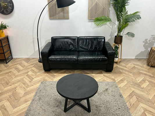 Zwarte Echt Lederen 2.5-Zits Bank ~ Geïmpregneerd