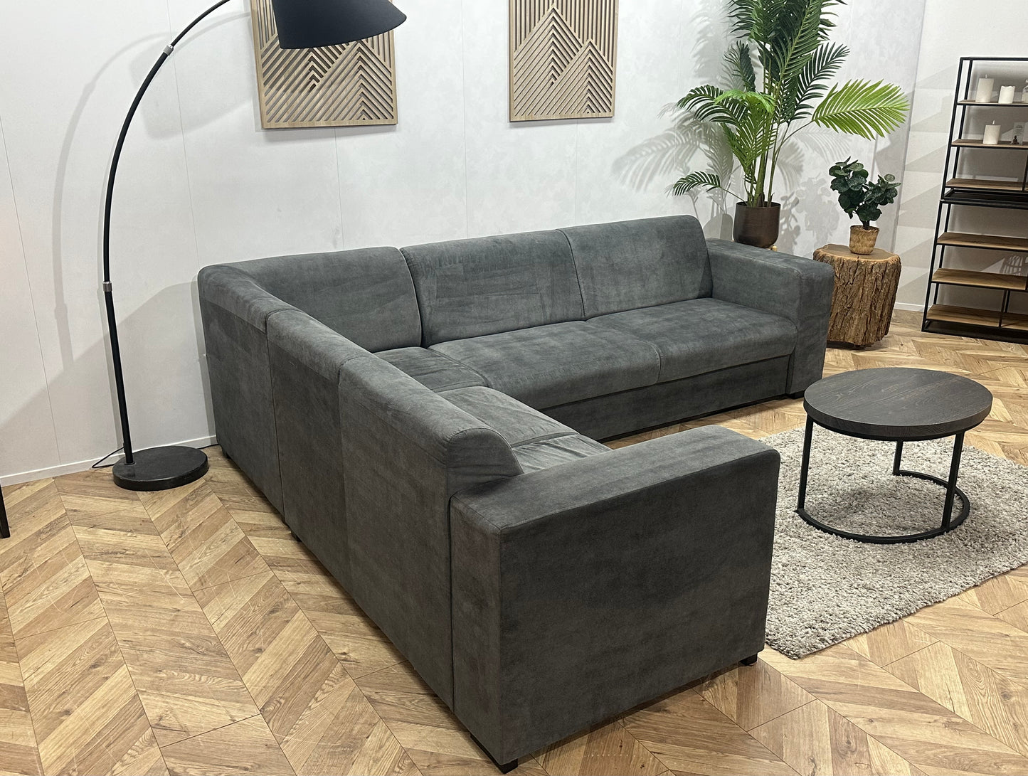 Antraciet Velvet Hoekbank ~ Vaste Kussens