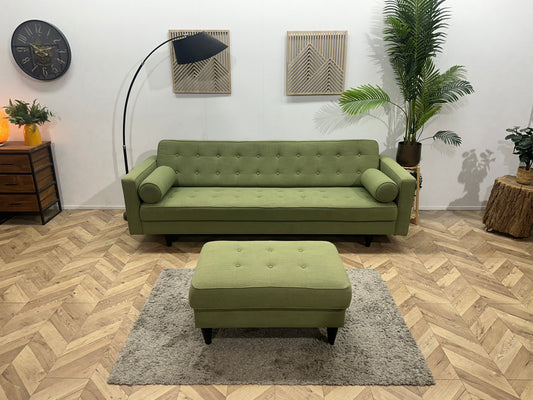 Licht Groene 3-Zits Bank Inc Hocker ~ Losse Rugkussen Met Afneembare Hoezen