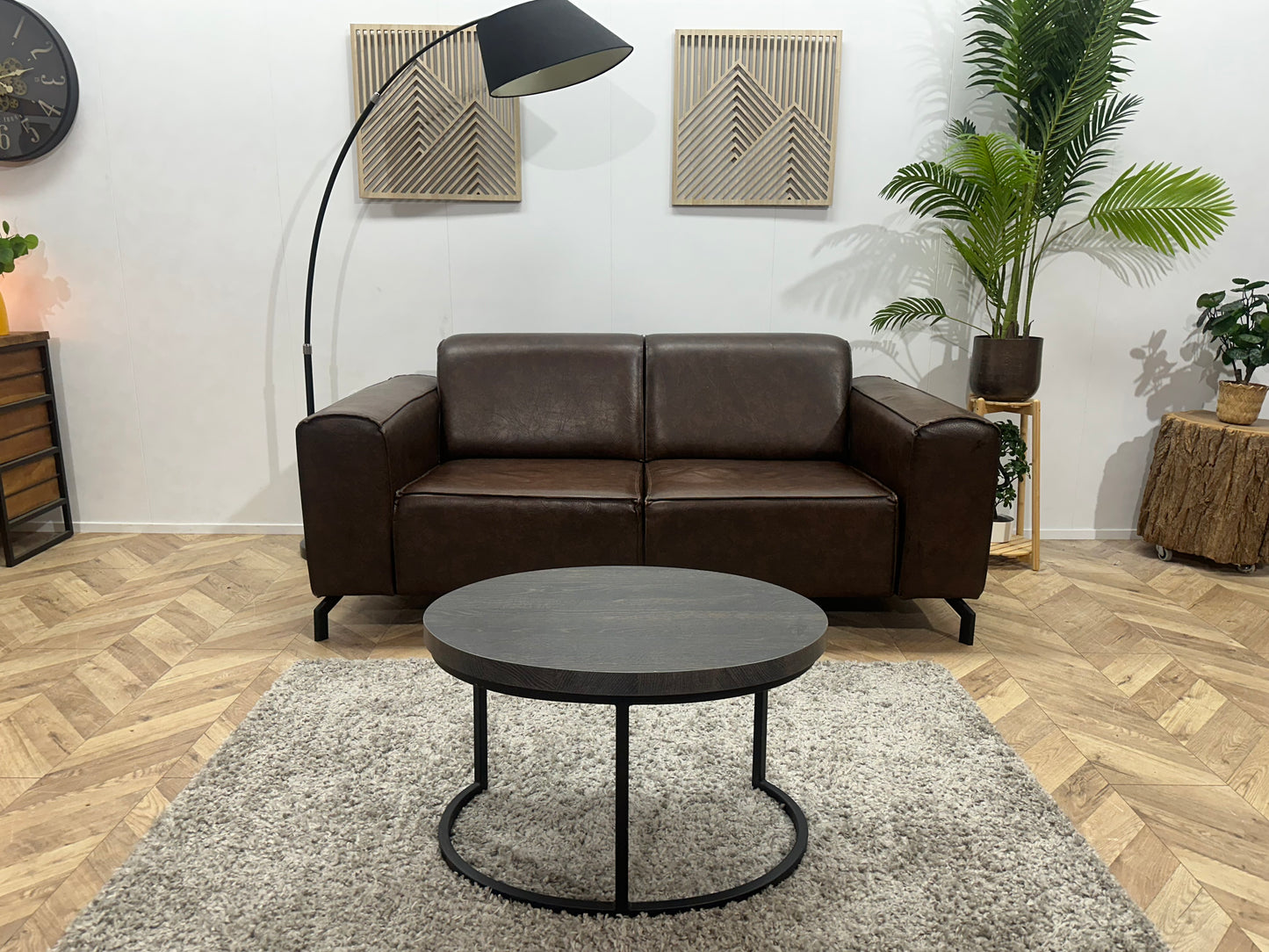 Bruine Echt Lederen 2.5-Zits Bank ~ Vaste Kussens