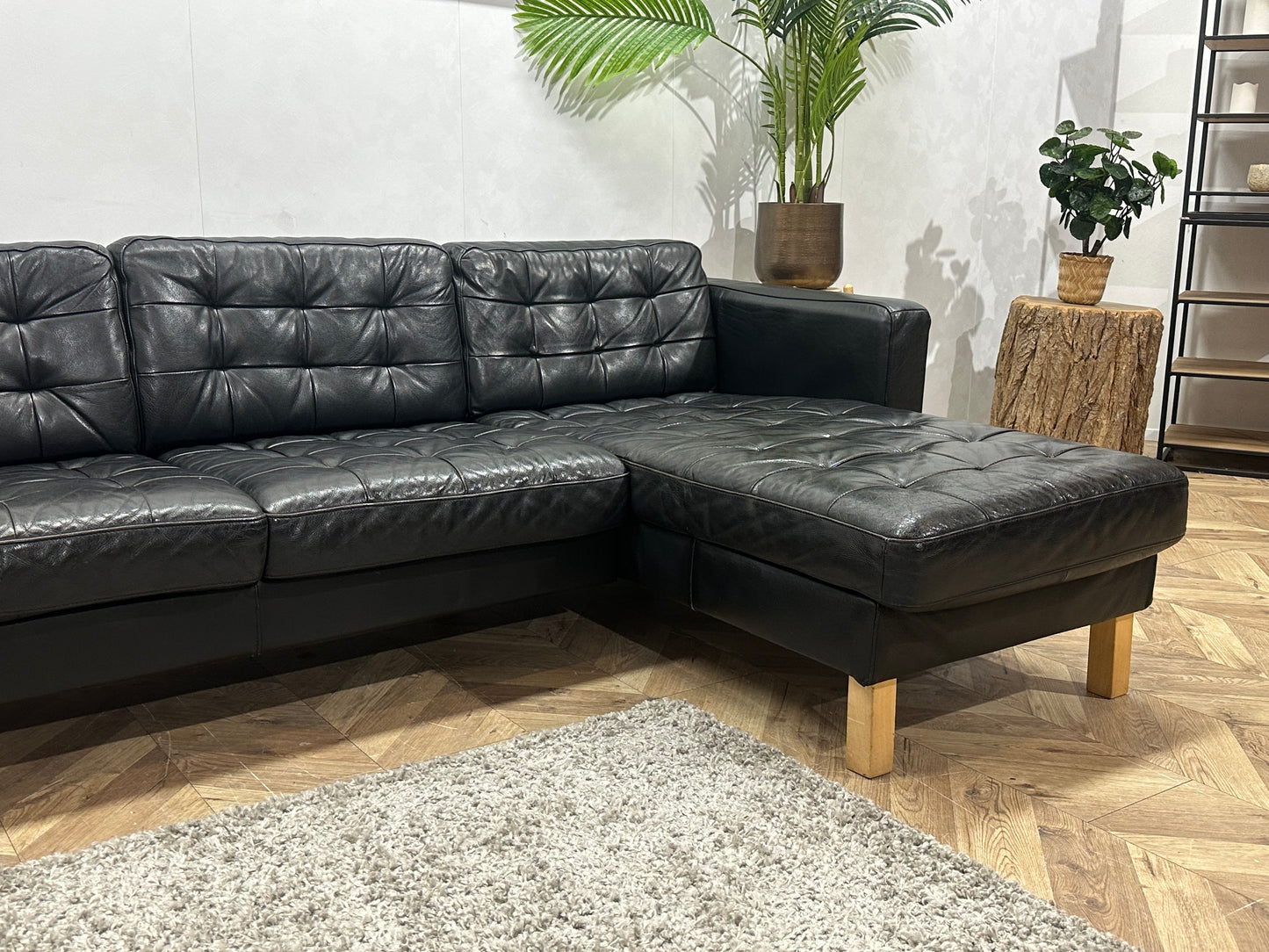 Zwarte Echt Lederen Hoekbank ~ Losse Kussens Met Afneembare Hoezen