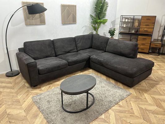 Antraciet Suède Stoffen Hoekbank ~ Losse Kussens Met Afneembare Hoezen