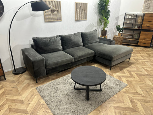 Antraciet Velvet Hoekbank ~ Losse Kussens Met Afneembare Hoezen