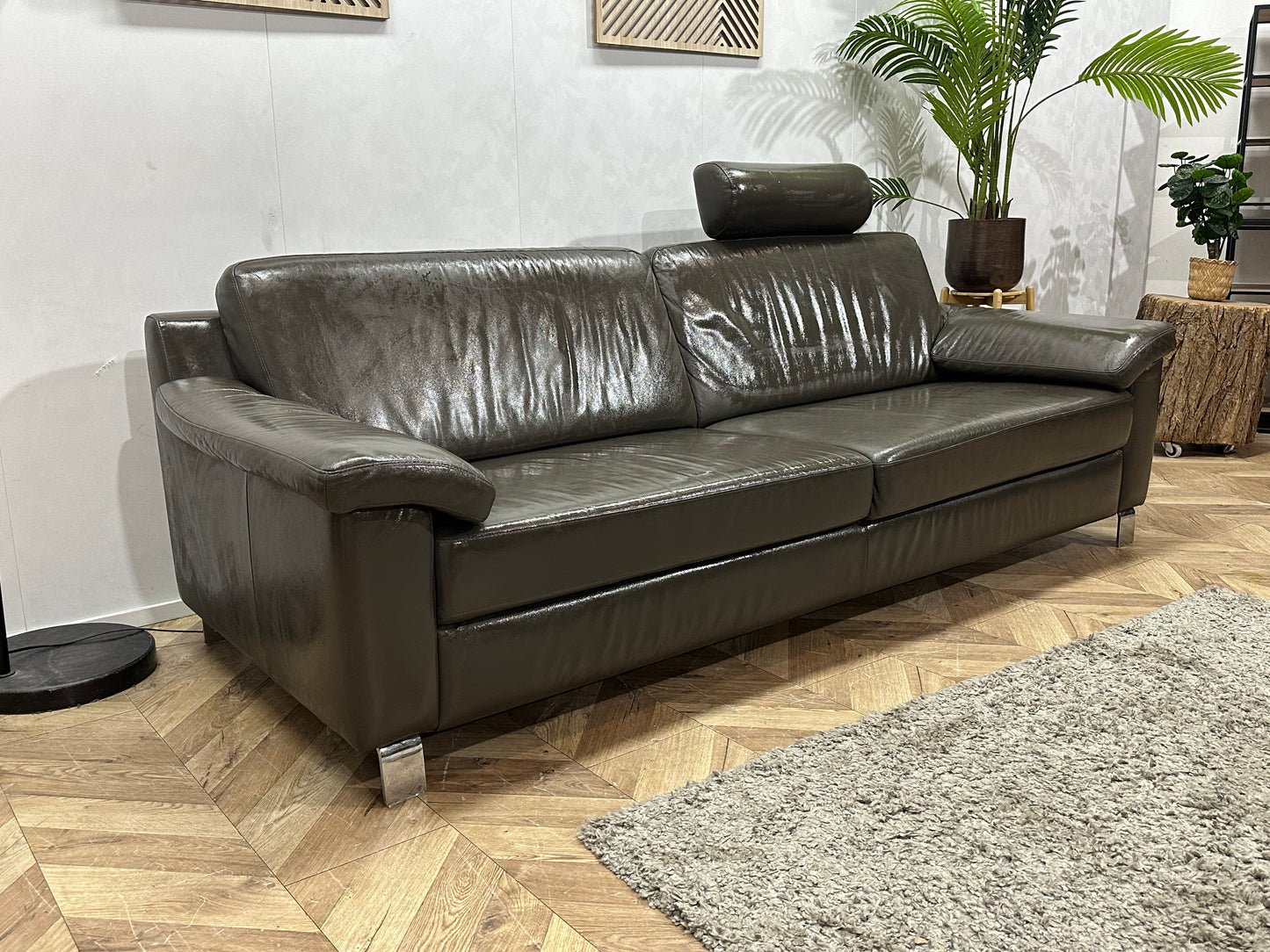 Montèl Antraciet Echt Lederen 2.5-Zits Bank Inc Hocker ~ Geïmpregneerd