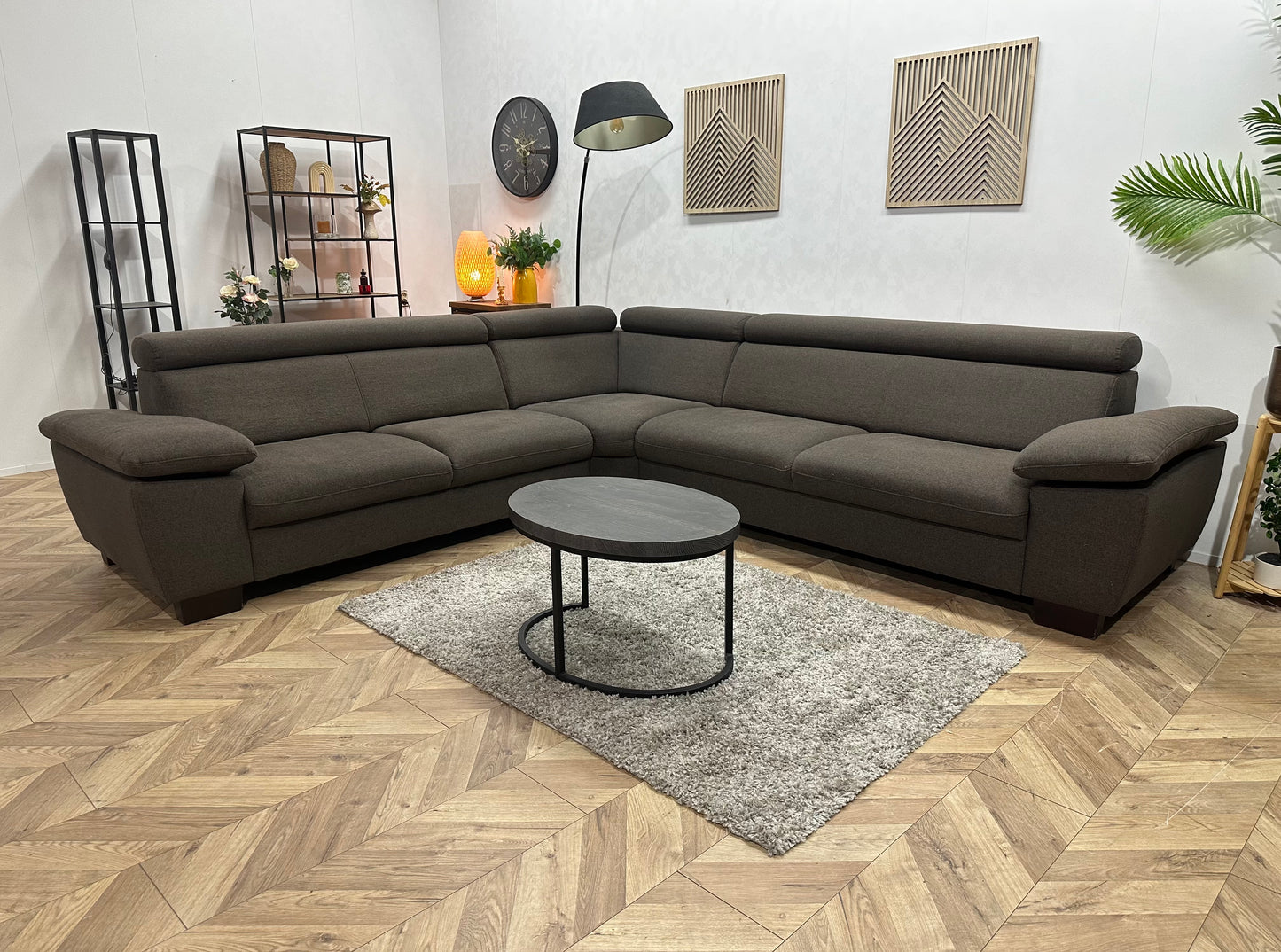 Antraciet Hoekbank ~ Verstelbare Arm/Hoofdsteunen