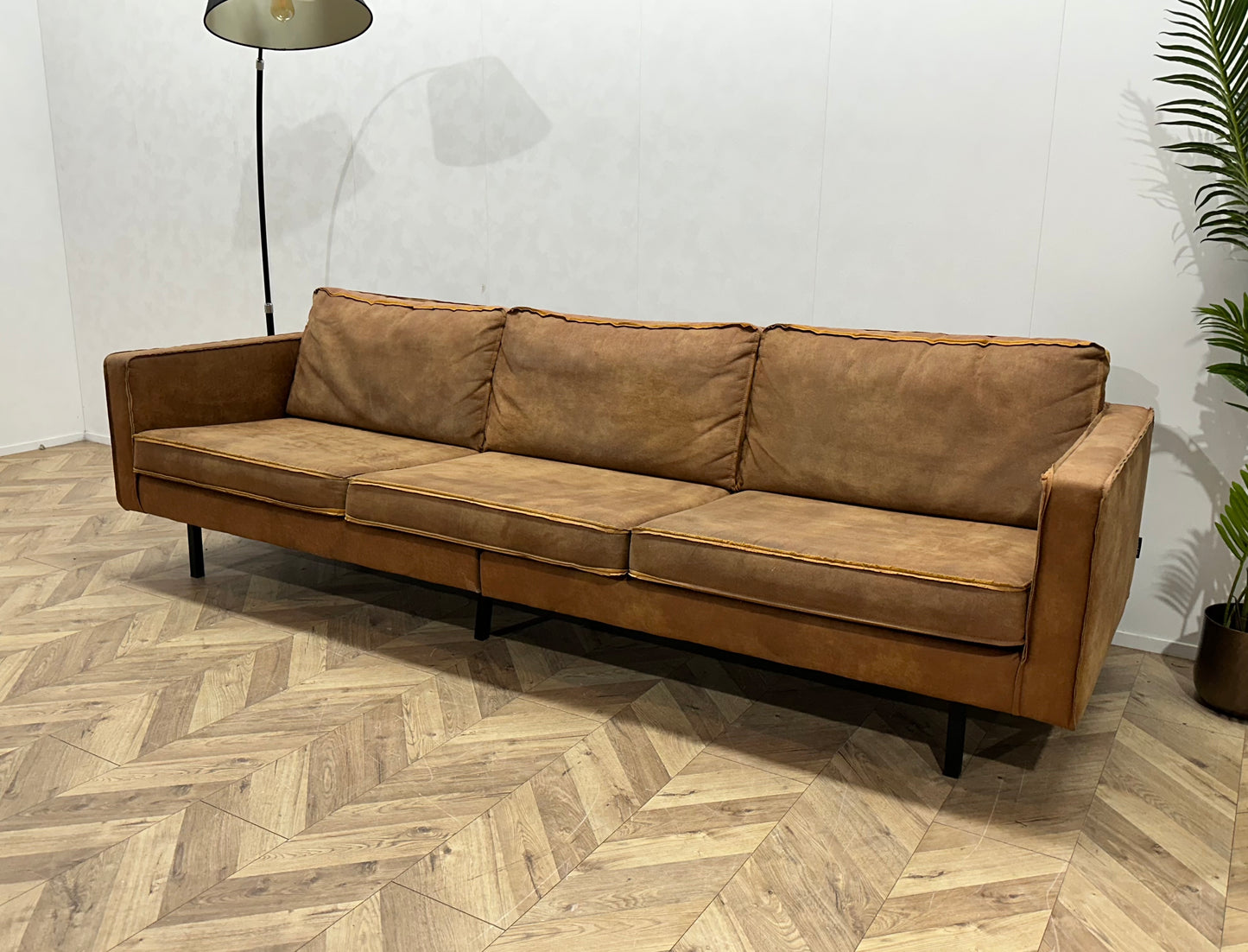 Be Pure Cognac Bruine Suède Lederen 3-Zits Bank ~ Losse Kussens Met Afneembare Hoezen