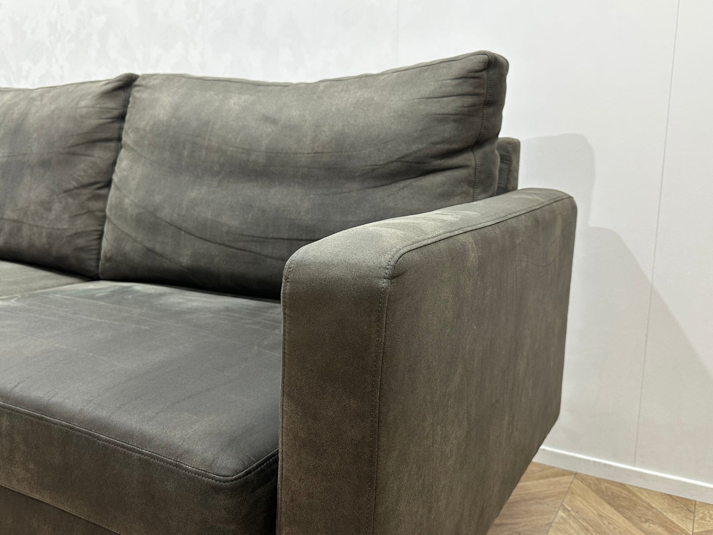 Antraciet Suède Lederen 3-Zits Bank ~ Losse Kussens Met Afneembare Hoezen