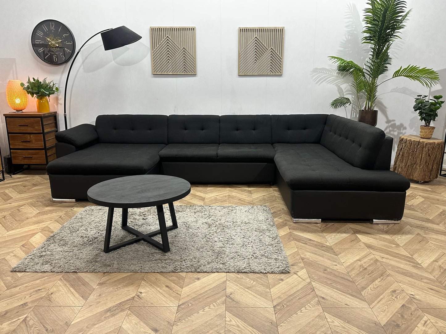 !Showroommodel! Zwarte Stoffen/Lederen U Bank