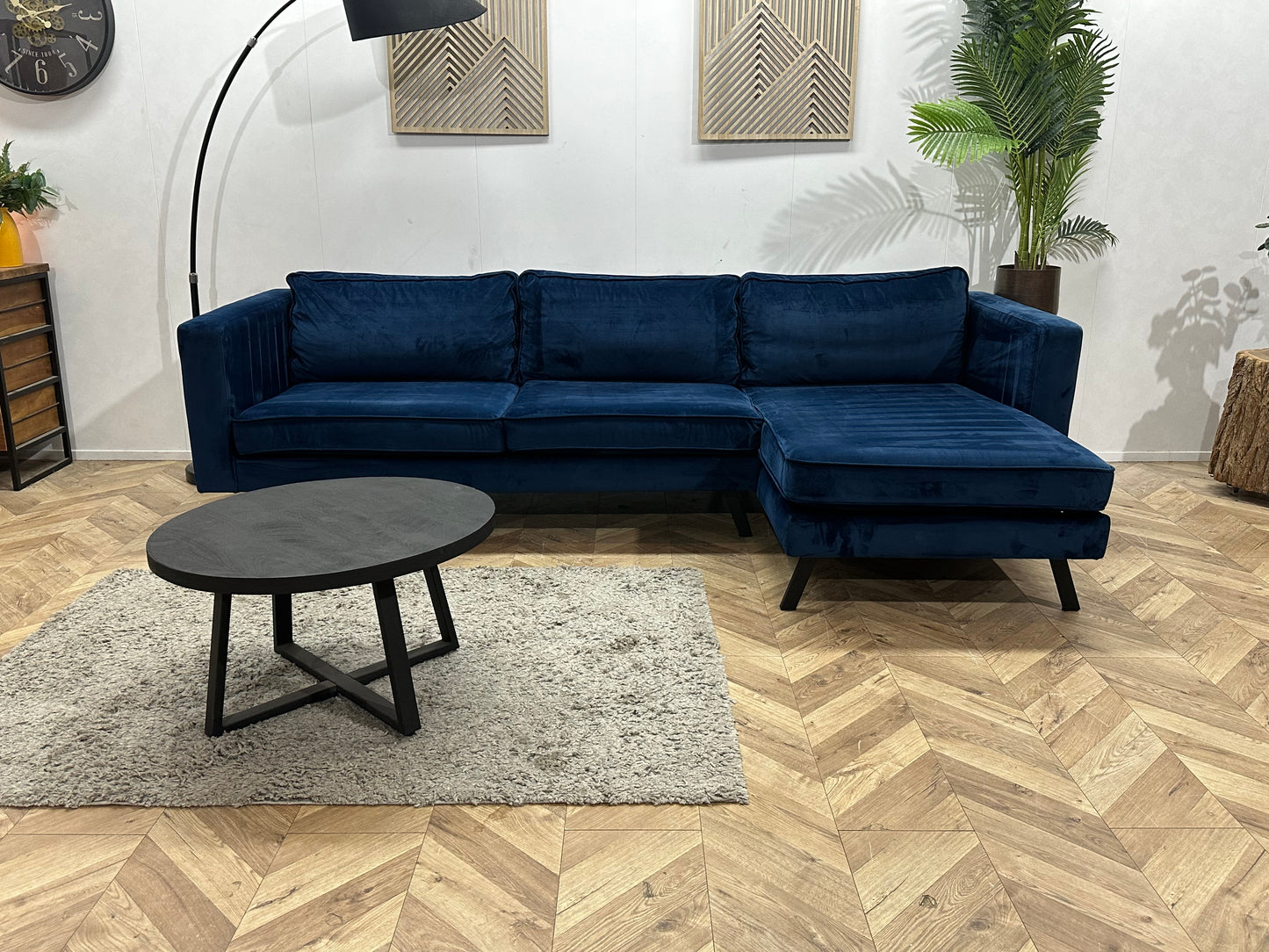 Blauwe Velvet Hoekbank ~ Losse Kussens Met Afneembare Hoezen