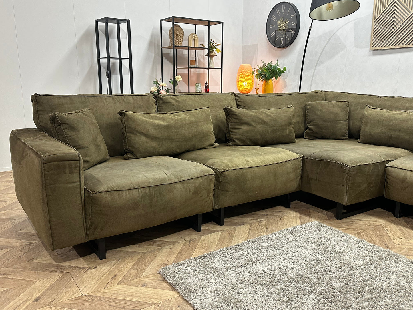 Leger Groene Ruime Design Hoekbank ~ Losse Kussens Met Afneembare Hoezen