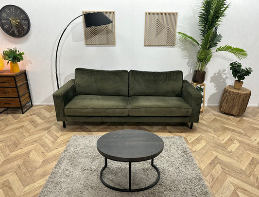 Groene Velvet 2.5-Zits Bank ~ Losse Kussens Met Afneembare Hoezen