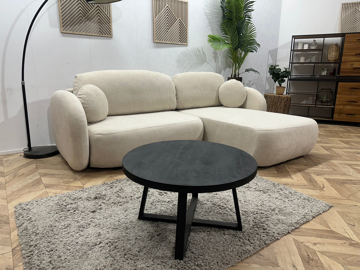 !Showroommodel! Witte/Crème Suède Stoffen Hoekbank
