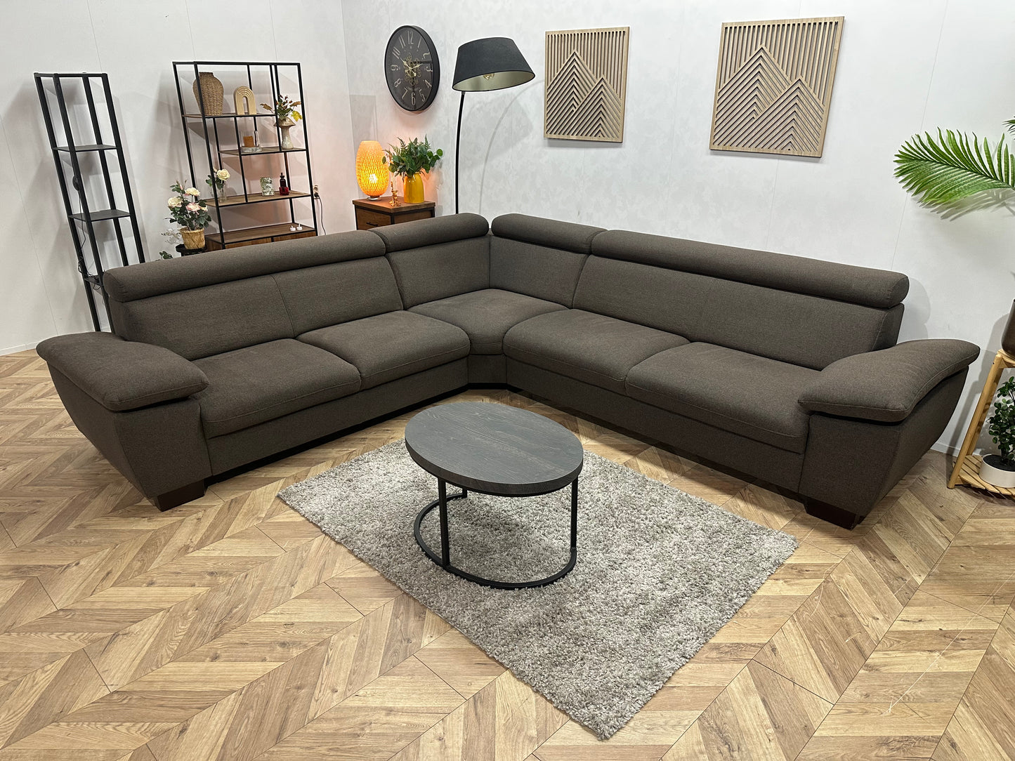 Antraciet Hoekbank ~ Verstelbare Arm/Hoofdsteunen