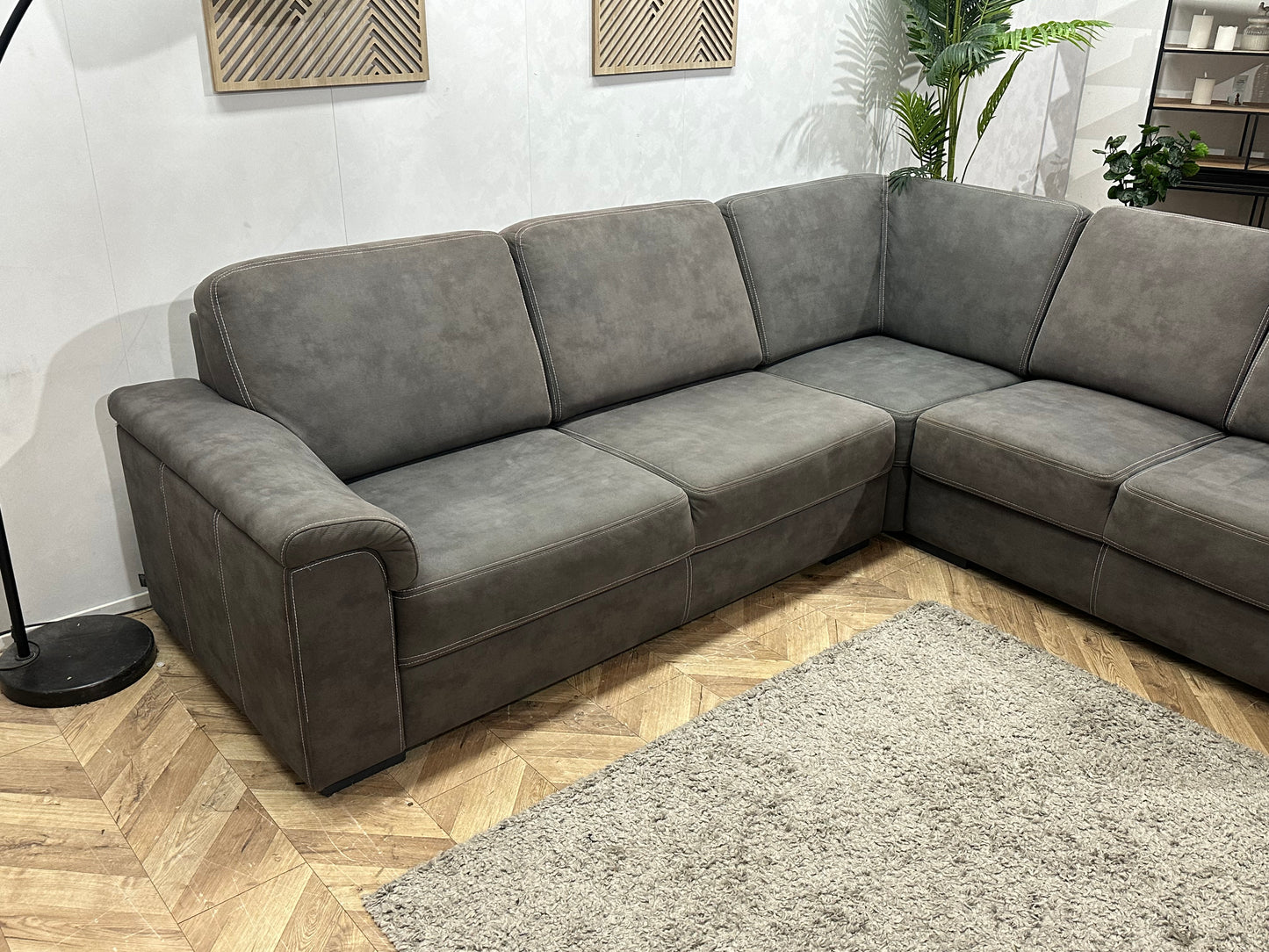 DSense Antraciet Suede Stoffen Hoekbank ~ Vaste Kussens