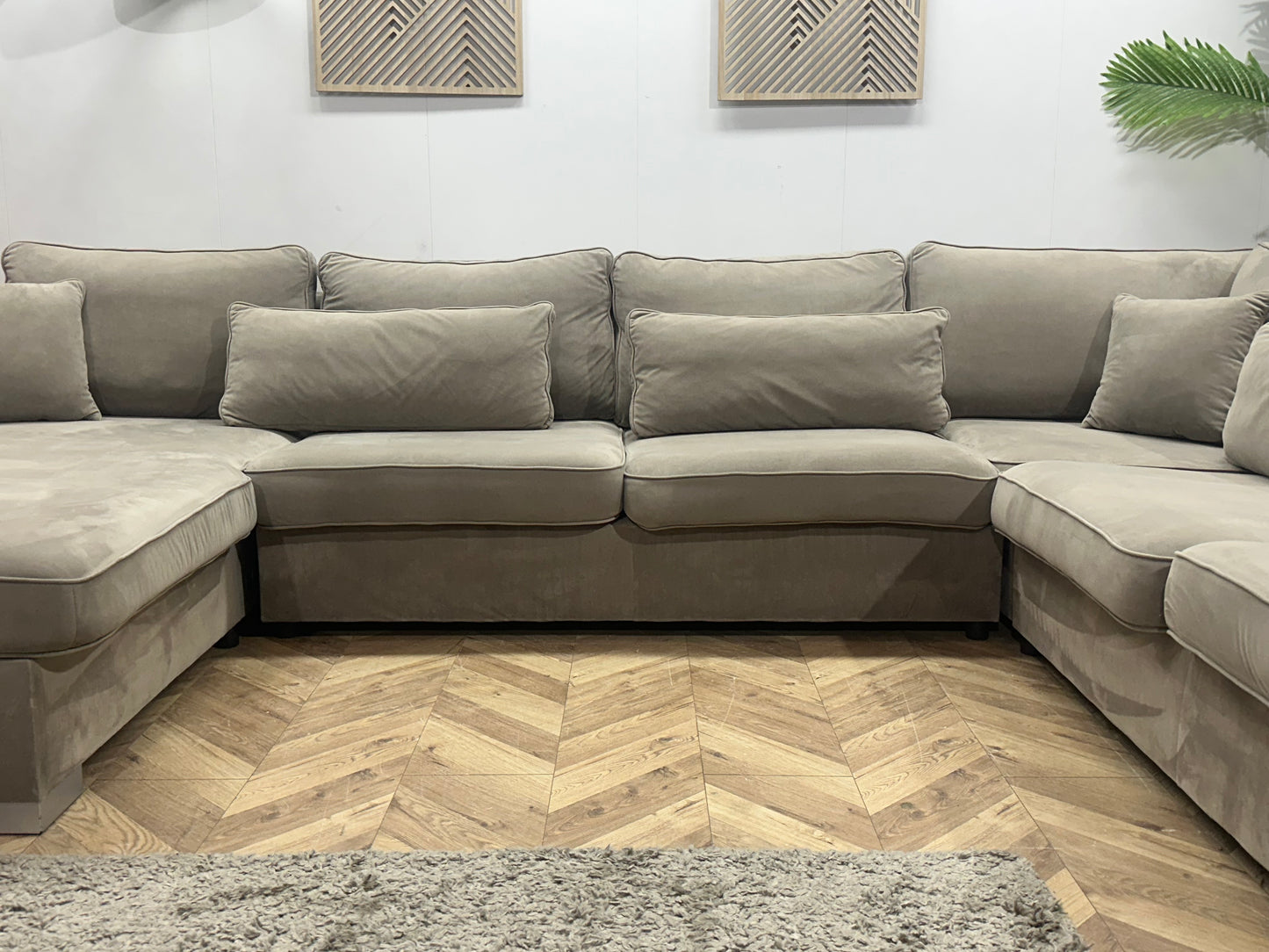 Beige Velvet U Bank ~ Losse Kussens Met Afneembare Hoezen