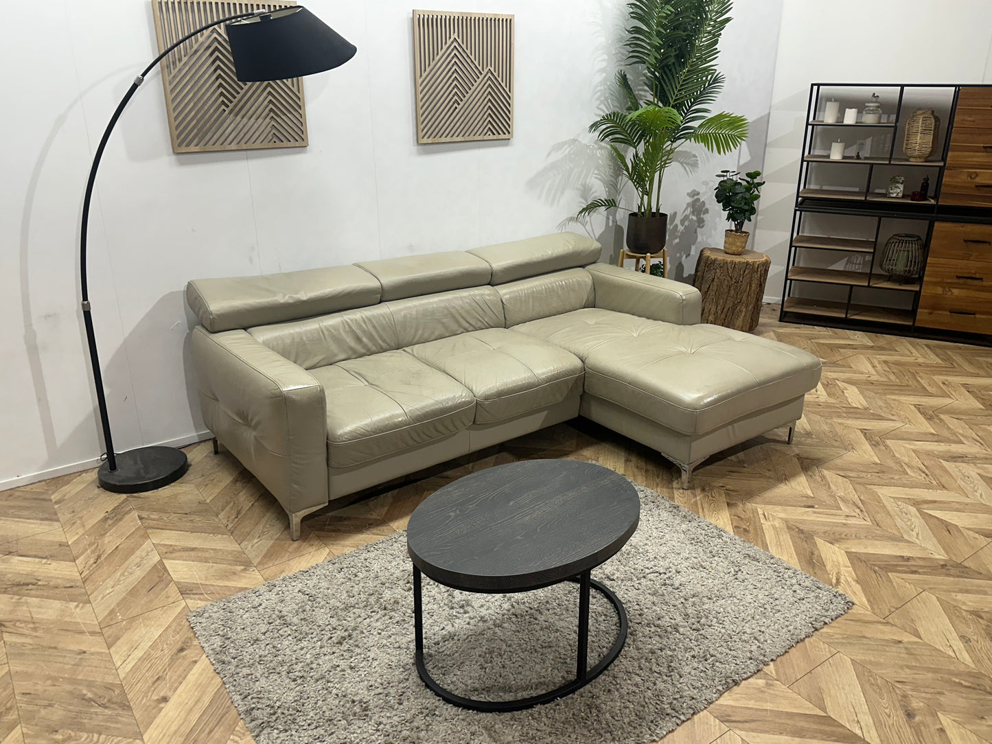 Beige Echt Lederen Hoekbank ~ Geïmpregneerd