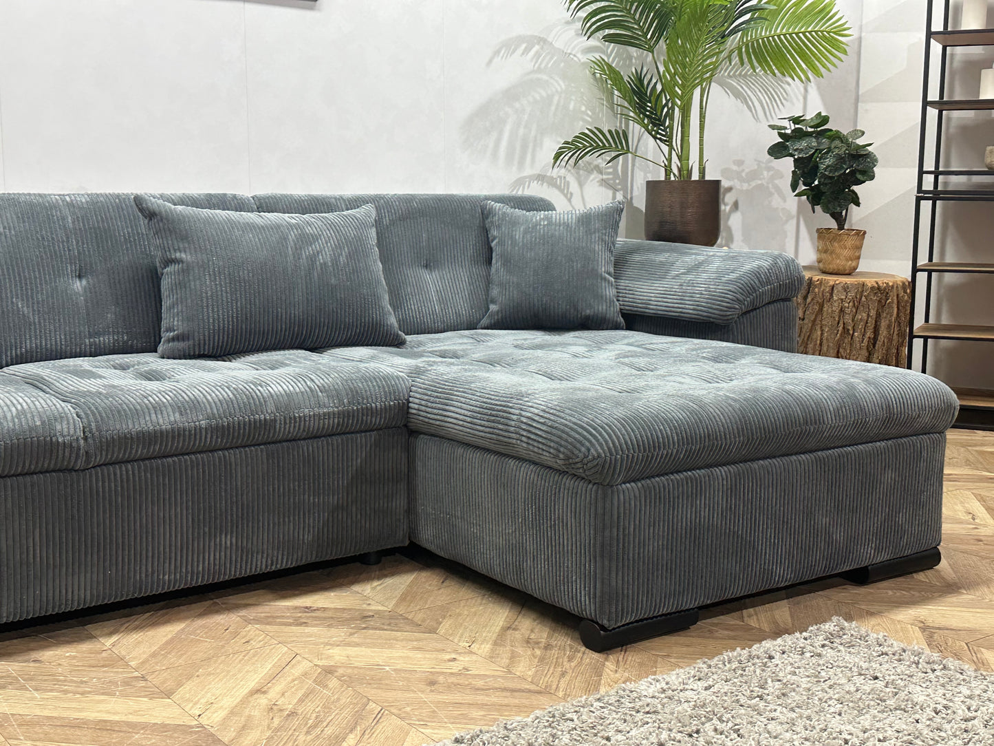 !Showroommodel! Blauwe Ribstof U Bank