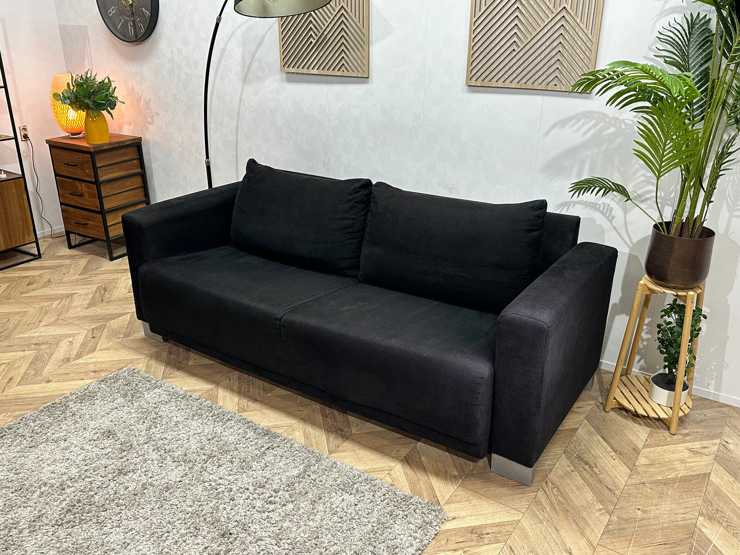 Zwarte Ribstof 2.5-Zits Bank ~ Inruilvoordeel