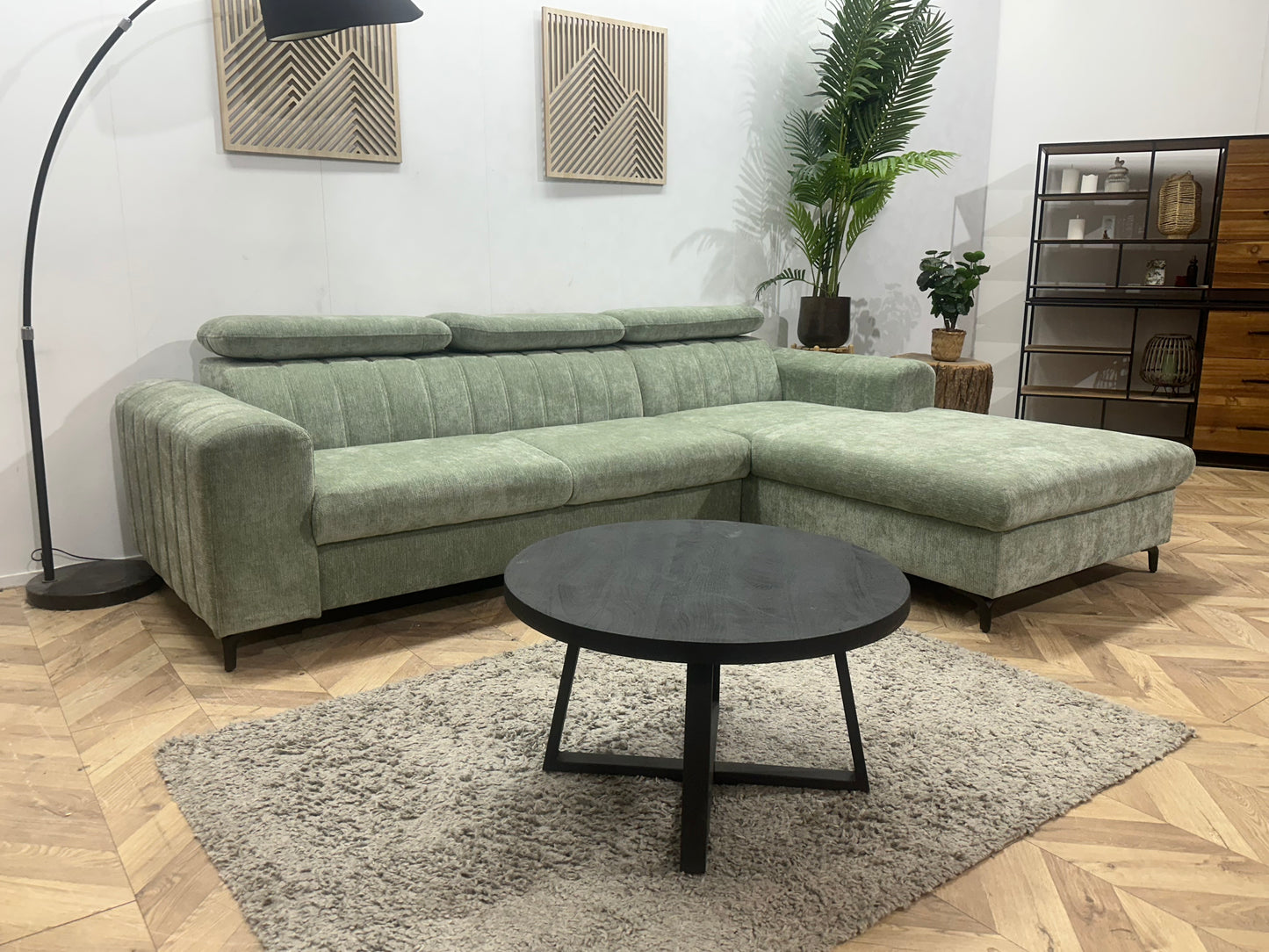 !Showroommodel! Groene Cremona Hoekbank ~ Verstelbare Hoofdsteunen