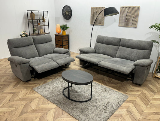 Grijze Bouclé Stoffen Banken Set ~ Relaxfunctie