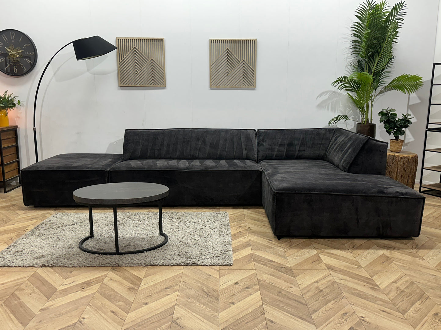 Zwarte Velvet Design Hoekbank ~ Vaste Kussens