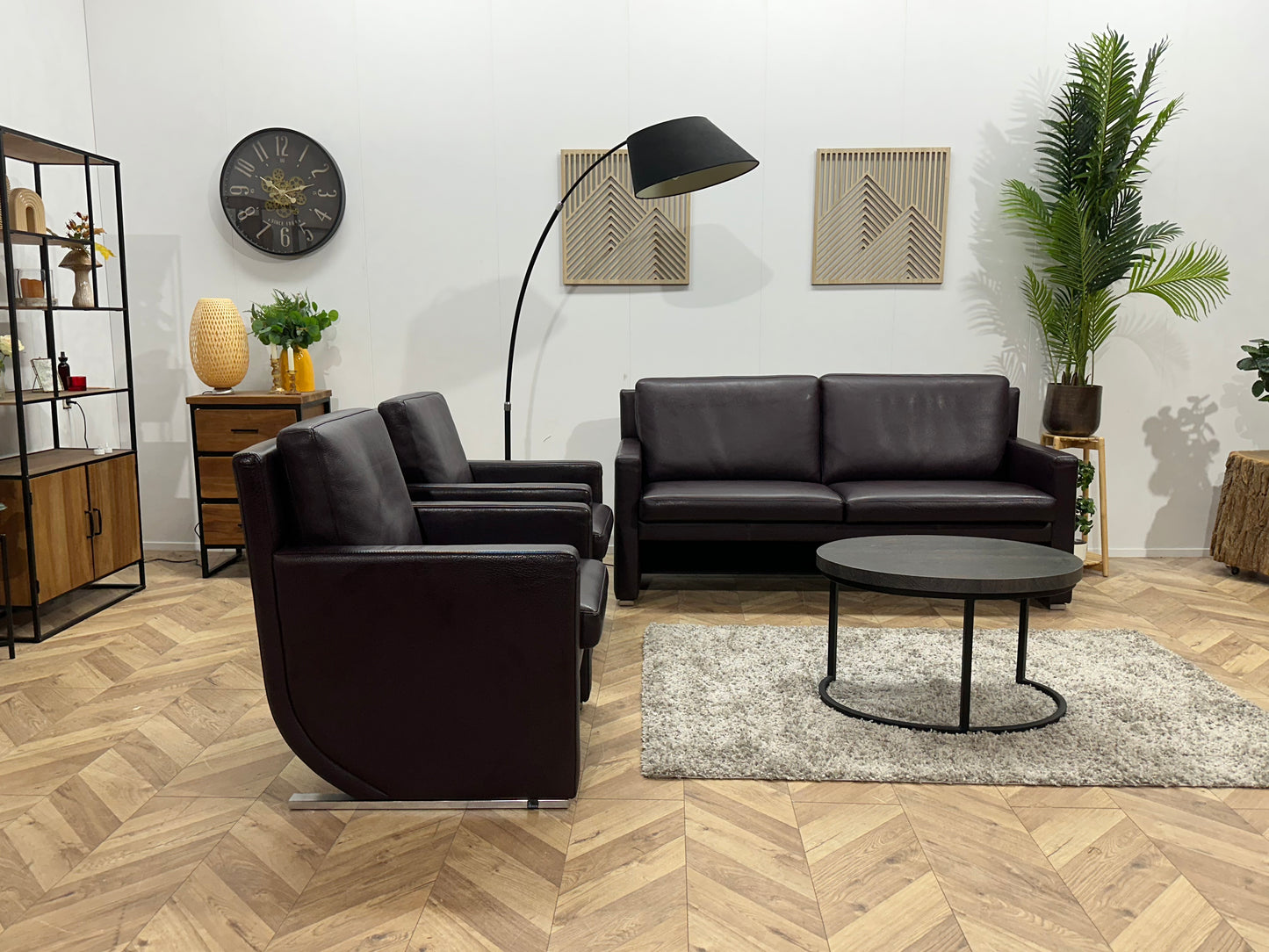 Leolux Paarse Echt Lederen Banken Set ~ Uitschuifbare Zittingen