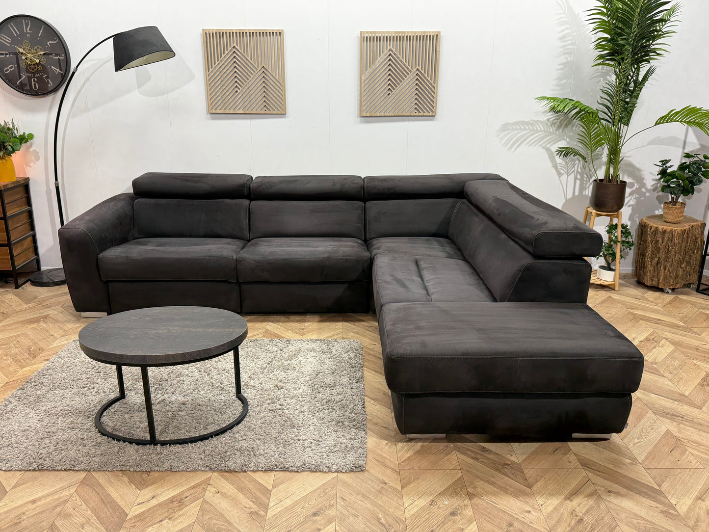 !Nieuwstaat! Xooon Antraciet Suède Stof Hoekbank ~ Elektrisch Verstelbaar