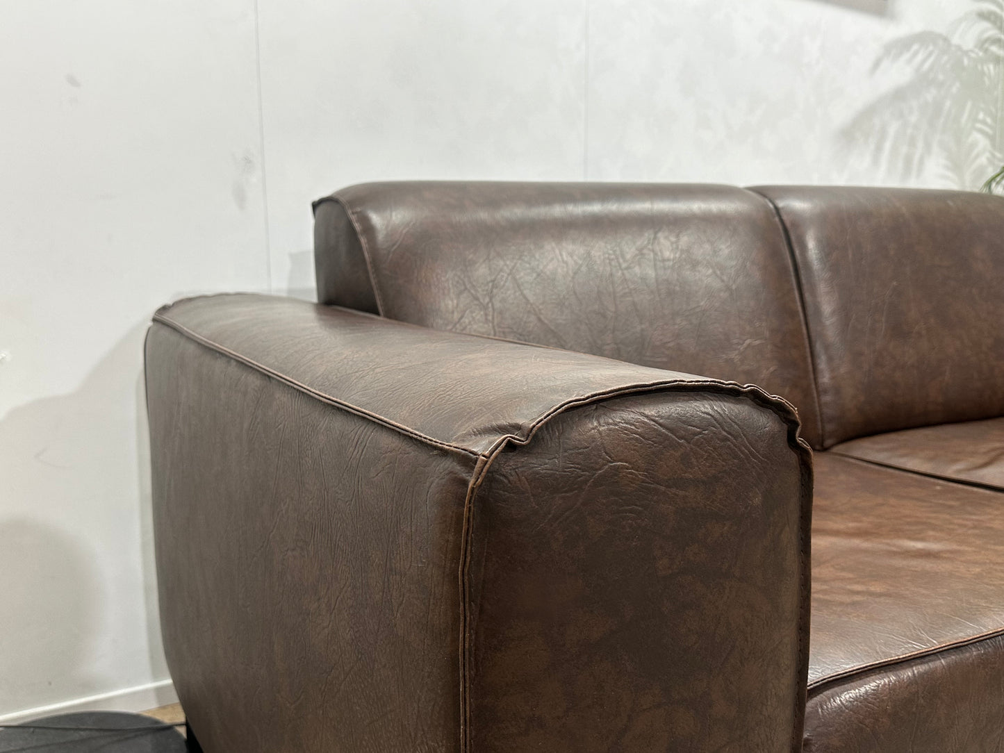 Bruine Echt Lederen 2.5-Zits Bank ~ Vaste Kussens