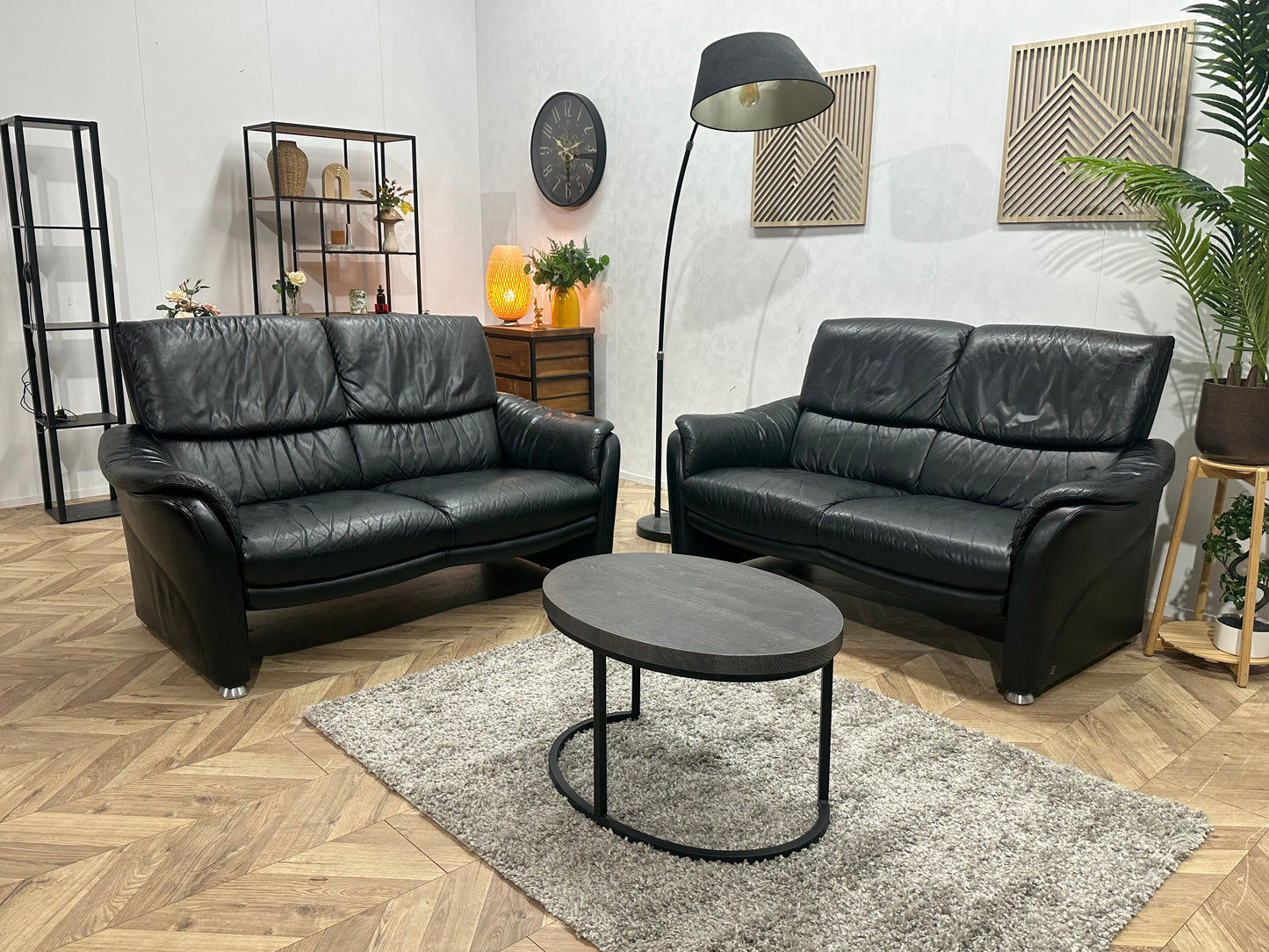 W.Schillig Zwarte Echt Lederen Banken Set ~ Vaste Kussens